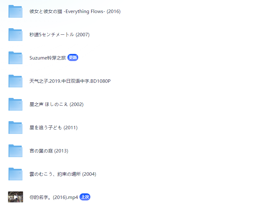 【新海诚动画合集】新海诚系列爱情奇幻动画电影 1080P超清 日配 简中日特效字幕 占【42.5GB】