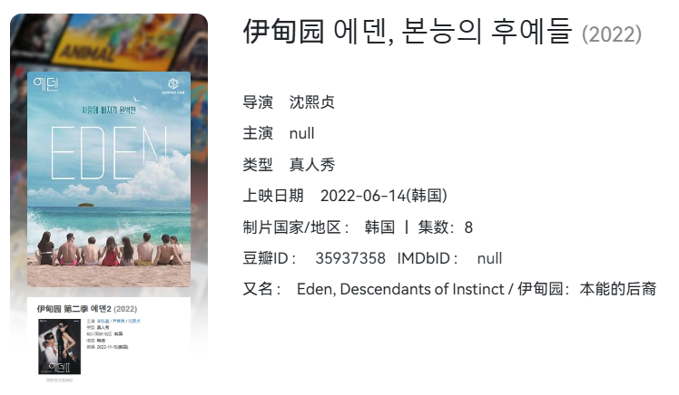 韩国未删减版综艺 伊甸园 에덴, 본능의 후예들 (2022)【全两季单季8集单集0.7G1080P韩语中字8.2G】