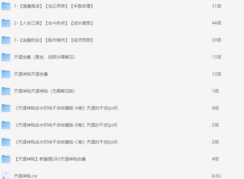 《天涯神贴合集》已分类 [pdf]【152G】