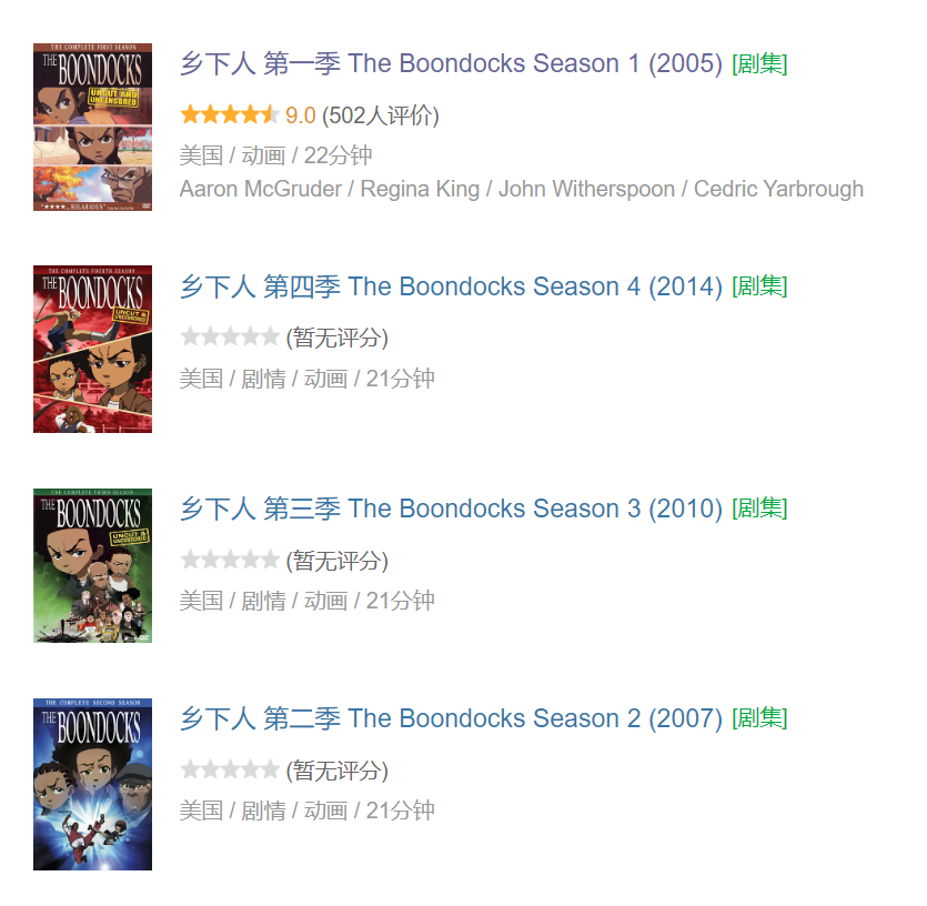    [内嵌简英]（乡下人 全四季）The Boondocks(2005-2014)  [1080P]  [15.1G]【夸克网盘×迅雷云盘×百度网盘】